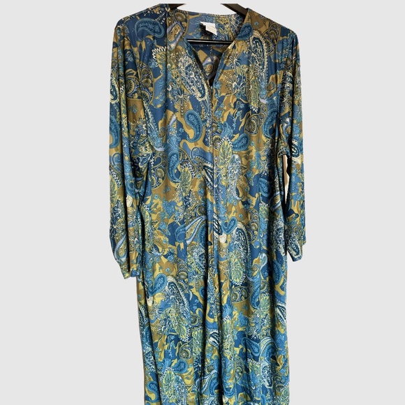 Collections Etc  Womens Light Weight Robe  Plus Sz XXLG  Blue/Avocado Paisley - Picture 1 of 4